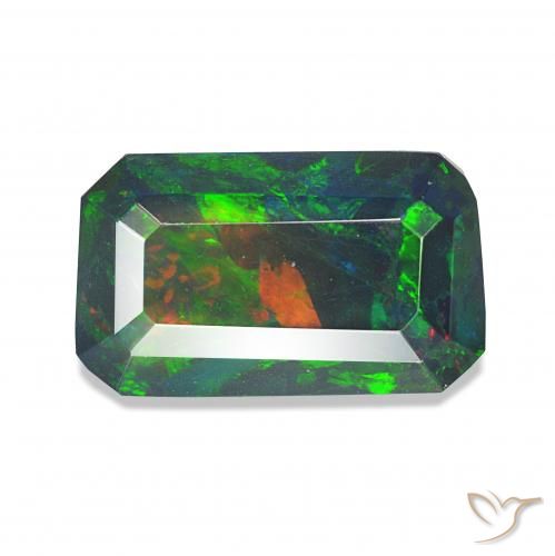 Opala negra Multicolorido Natural 1.55ct, Corte Octógono / Esmeralda, Opaco