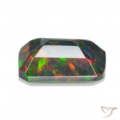 Opala negra Multicolorido Natural 1.55ct, Corte Octógono / Esmeralda, Opaco