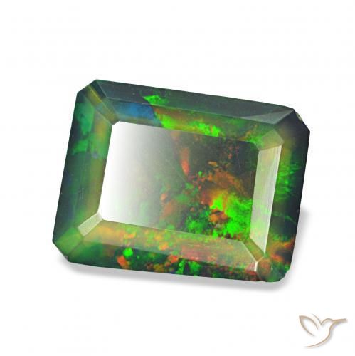 Opala negra Multicolorido Natural 0.77ct, Corte Octógono / Esmeralda, Opaco
