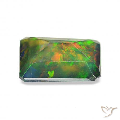 Opala negra Multicolorido Natural 0.77ct, Corte Octógono / Esmeralda, Opaco