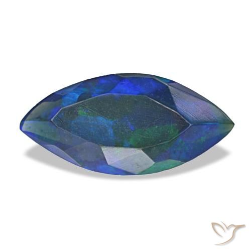 Opala negra multicolorido natural 0,96ct, marquise, opaco