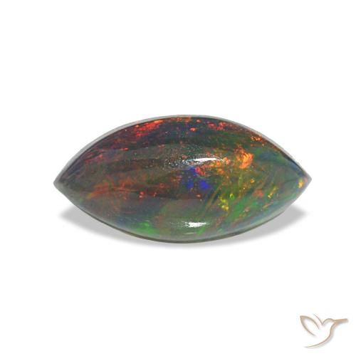 Opala negra multicolorido natural 0,78ct, marquise, translúcido