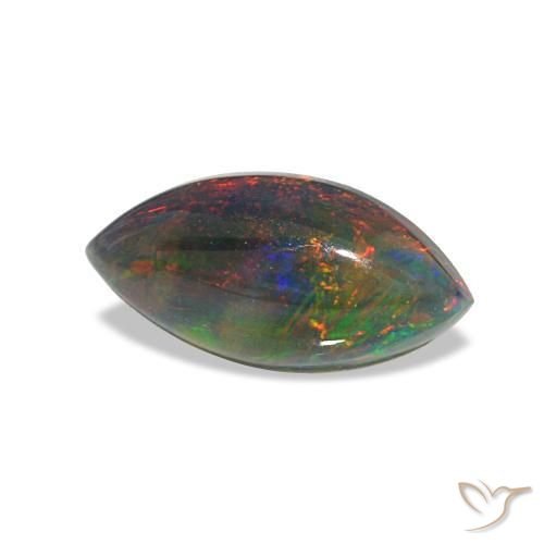 Opala negra multicolorido natural 0,78ct, marquise, translúcido
