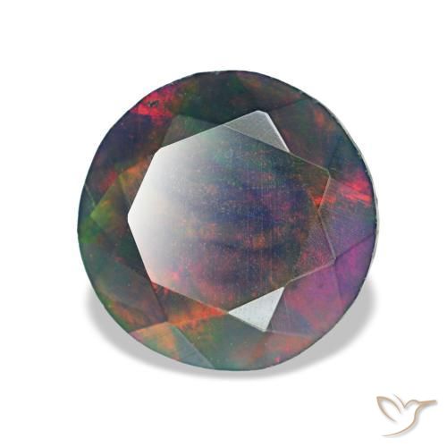 Opala negra multicolorido natural 1,18ct, corte redondo, opaco