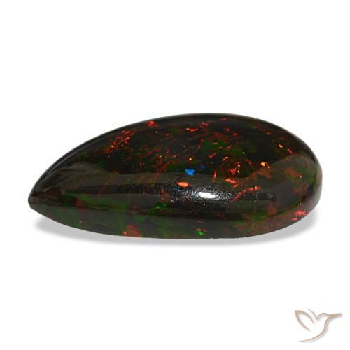 Opala negra multicolorido natural 9,50ct, formato de pêra, opaco