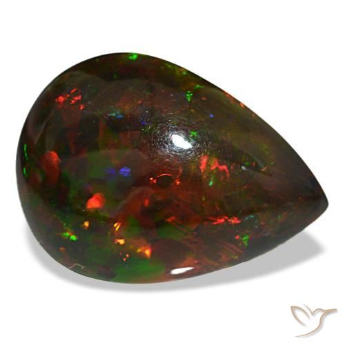 Opala negra multicolorido natural 18,88ct, formato de pêra, opaco