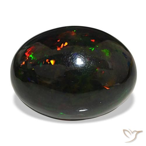 Opala negra multicolorido natural 25,47ct, corte oval, opaco