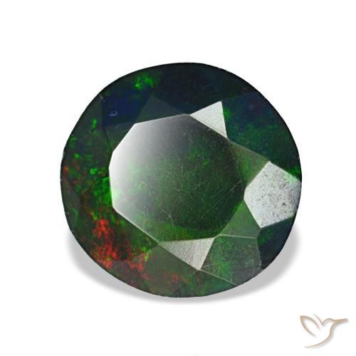 Opala negra multicolorido natural 1,08ct, corte redondo, opaco