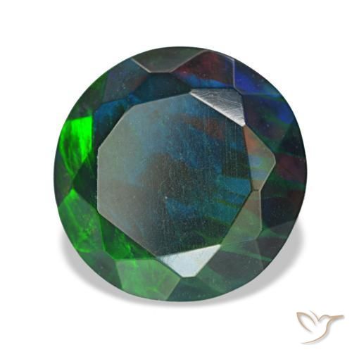 Opala negra multicolorido natural 4,70ct, corte redondo, opaco