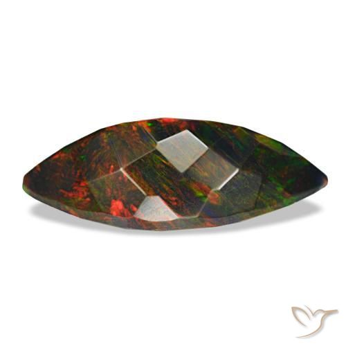 Opala negra multicolorido natural 3,24ct, marquise, opaco