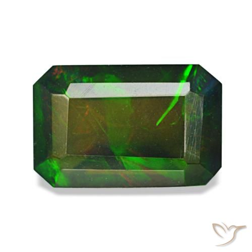 Opala negra multicolorido natural 1,98ct, corte esmeralda, translúcido