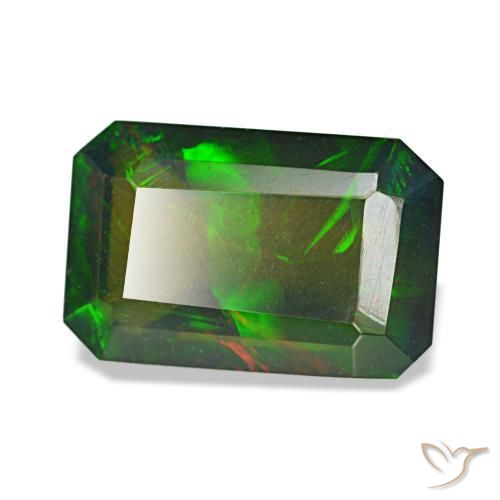 Opala negra multicolorido natural 1,98ct, corte esmeralda, translúcido