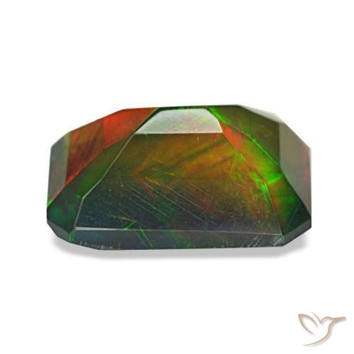 Opala negra multicolorido natural 1,98ct, corte esmeralda, translúcido