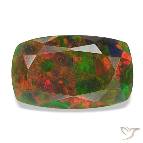 Opala negra multicolorido natural 1,86ct, almofada cortada, opaco
