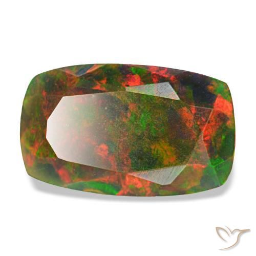 Opala negra multicolorido natural 1,86ct, almofada cortada, opaco