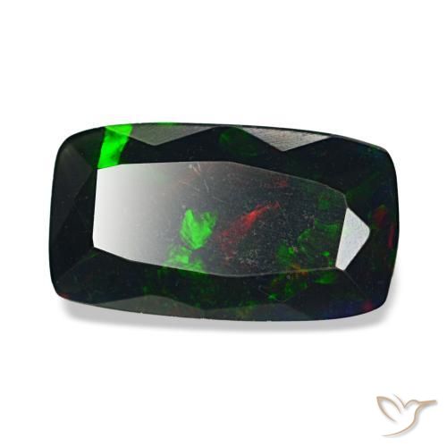 Opala negra multicolorido natural 1,58ct, almofada cortada, opaco