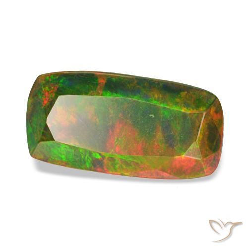 Opala negra multicolorido natural 1,62ct, almofada cortada, opaco