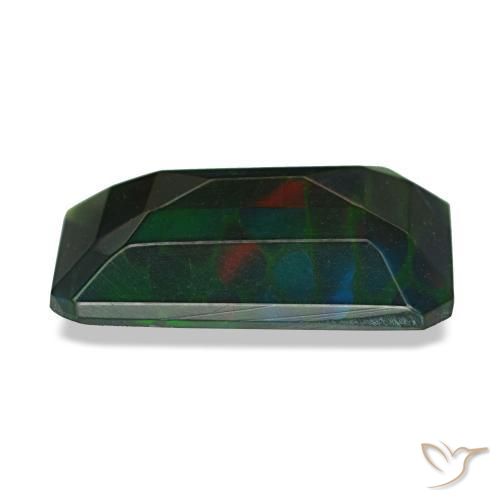 Opala negra multicolorido natural 2,18ct, corte esmeralda, translúcido