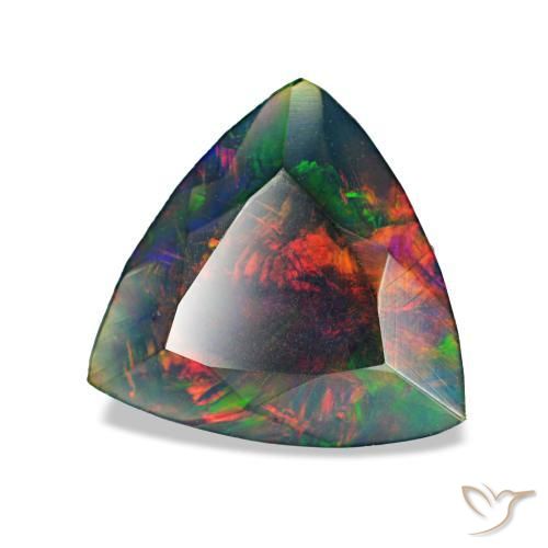 Opala negra multicolorido natural 1,22ct, trillion, opaco