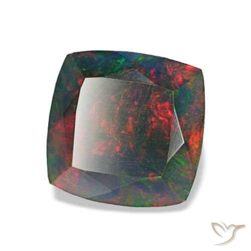 Opala negra multicolorido natural 1,45ct, almofada cortada, opaco