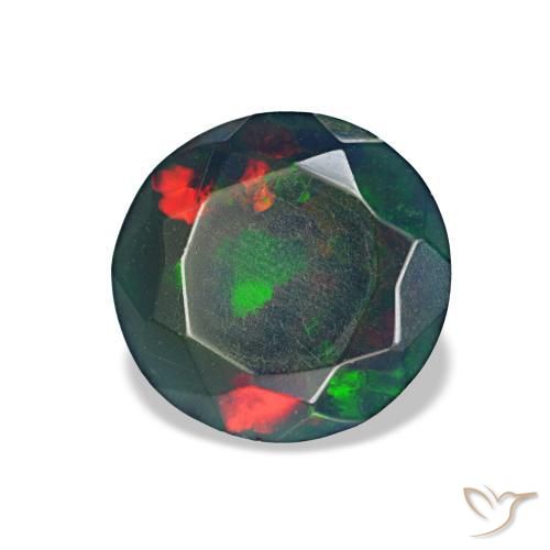Opala negra multicolorido natural 0,97ct, corte redondo, opaco