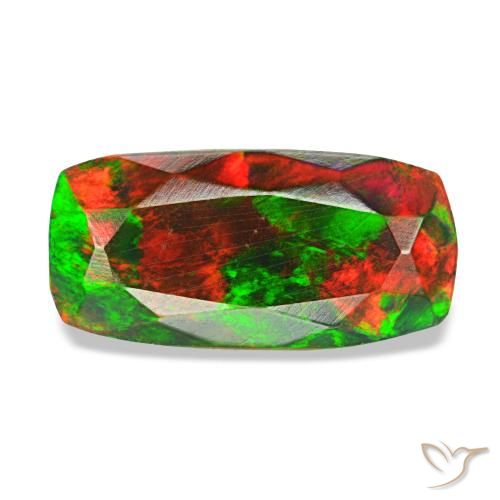 Opala negra multicolorido natural 1,28ct, almofada cortada, opaco