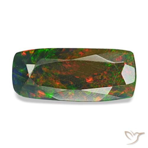 Opala negra multicolorido natural 1,31ct, almofada cortada, opaco