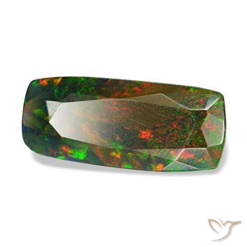 Opala negra multicolorido natural 1,31ct, almofada cortada, opaco