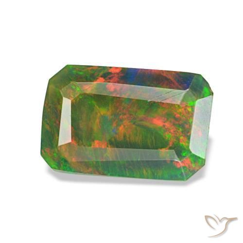 Opala negra multicolorido natural 0,89ct, corte esmeralda, translúcido