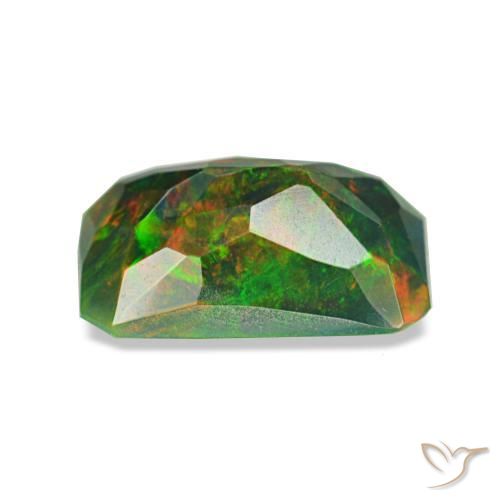 Opala negra multicolorido natural 0,89ct, corte esmeralda, translúcido