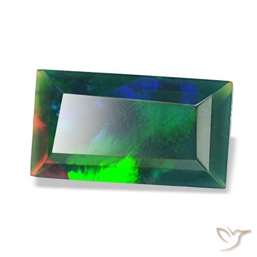 Opala negra multicolorido natural 1,41ct, baguete, opaco