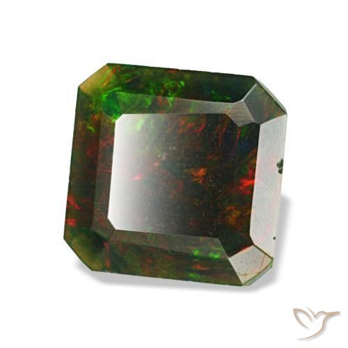 Opala negra multicolorido natural 1,04ct, corte esmeralda, opaco