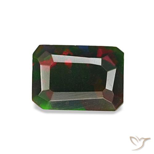 Opala negra multicolorido natural 0,57ct, corte esmeralda, opaco