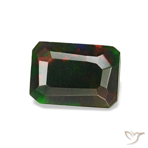 Opala negra multicolorido natural 0,57ct, corte esmeralda, opaco