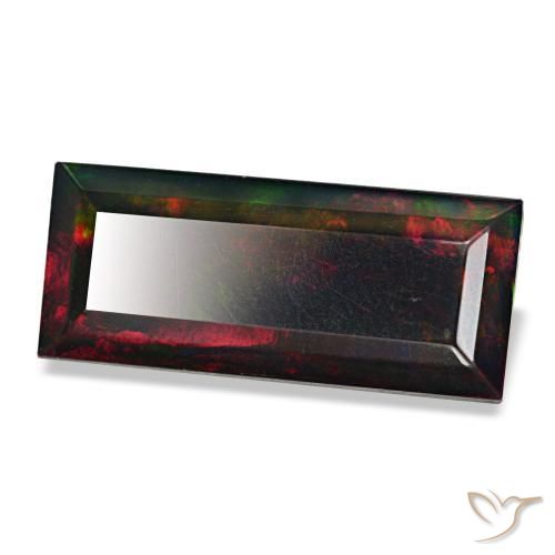Opala negra multicolorido natural 3,89ct, baguete, opaco