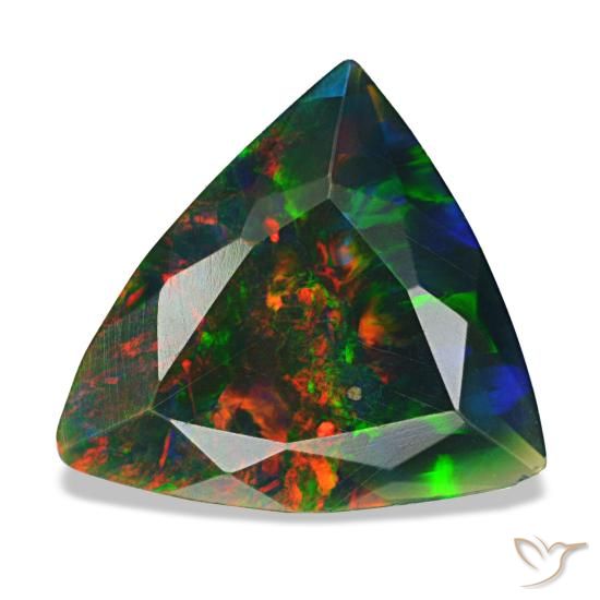 Opala negra multicolorido natural 1,53ct, trillion, opaco
