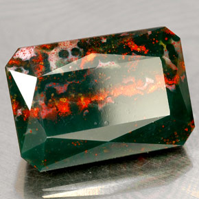 Pedra de sangue verde natural 12,46ct, corte esmeralda, opaco