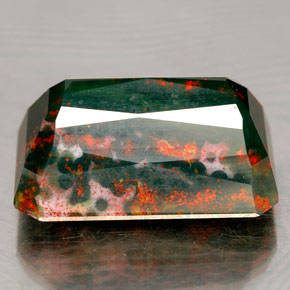 Pedra de sangue verde natural 12,46ct, corte esmeralda, opaco