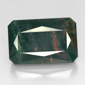 Pedra de sangue verde natural 24,79ct, corte esmeralda, opaco