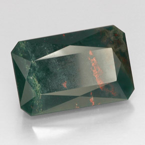 Pedra de sangue verde natural 24,79ct, corte esmeralda, opaco