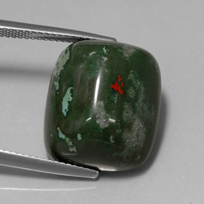 Pedra de sangue verde natural 18,96ct, almofada cortada, opaco