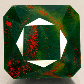 Pedra de Sangue verde manchado Natural 9.41ct, Corte Esmeralda, Opaco