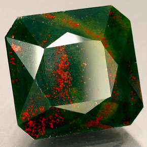 Pedra de Sangue verde manchado Natural 9.41ct, Corte Esmeralda, Opaco