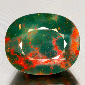 Pedra de sangue verde natural 19,44ct, corte oval, opaco