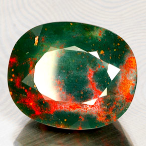 Pedra de sangue verde natural 19,44ct, corte oval, opaco