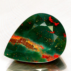 Pedra de sangue verde natural 16,93ct, formato de pêra, opaco