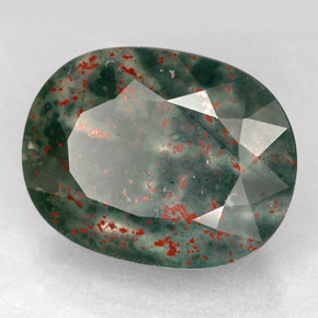 Pedra de Sangue verde manchado Natural 14.47ct, Corte Oval, Opaco
