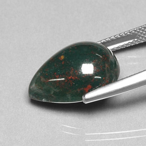 Pedra de sangue verde natural 8,95ct, formato de pêra, opaco