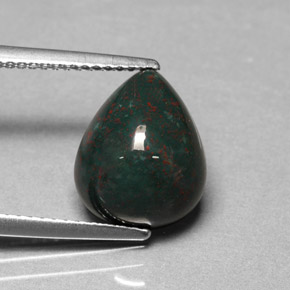 Pedra de sangue verde natural 4,53ct, formato de pêra, opaco