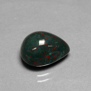 Pedra de sangue verde natural 4,53ct, formato de pêra, opaco